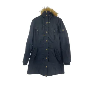 1 Madison Women's Navy Zip-Up Faux Fur Hooded Parka Coat, Women’s S, Polyester