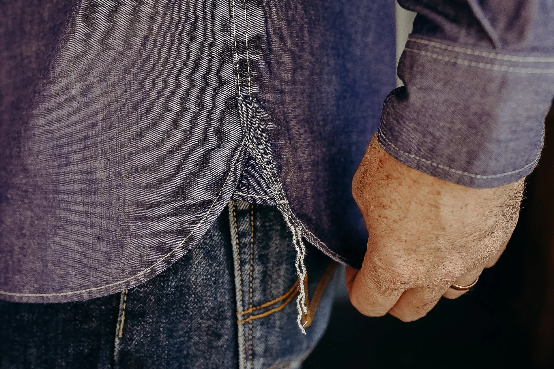 10oz Organic Chambray Work Shirt - Navy Blue IHSH-363-NAV