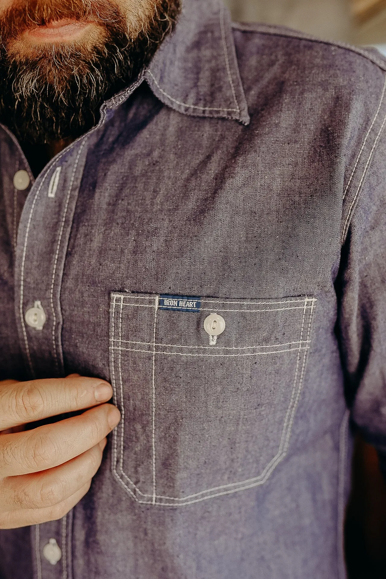10oz Organic Chambray Work Shirt - Navy Blue IHSH-363-NAV