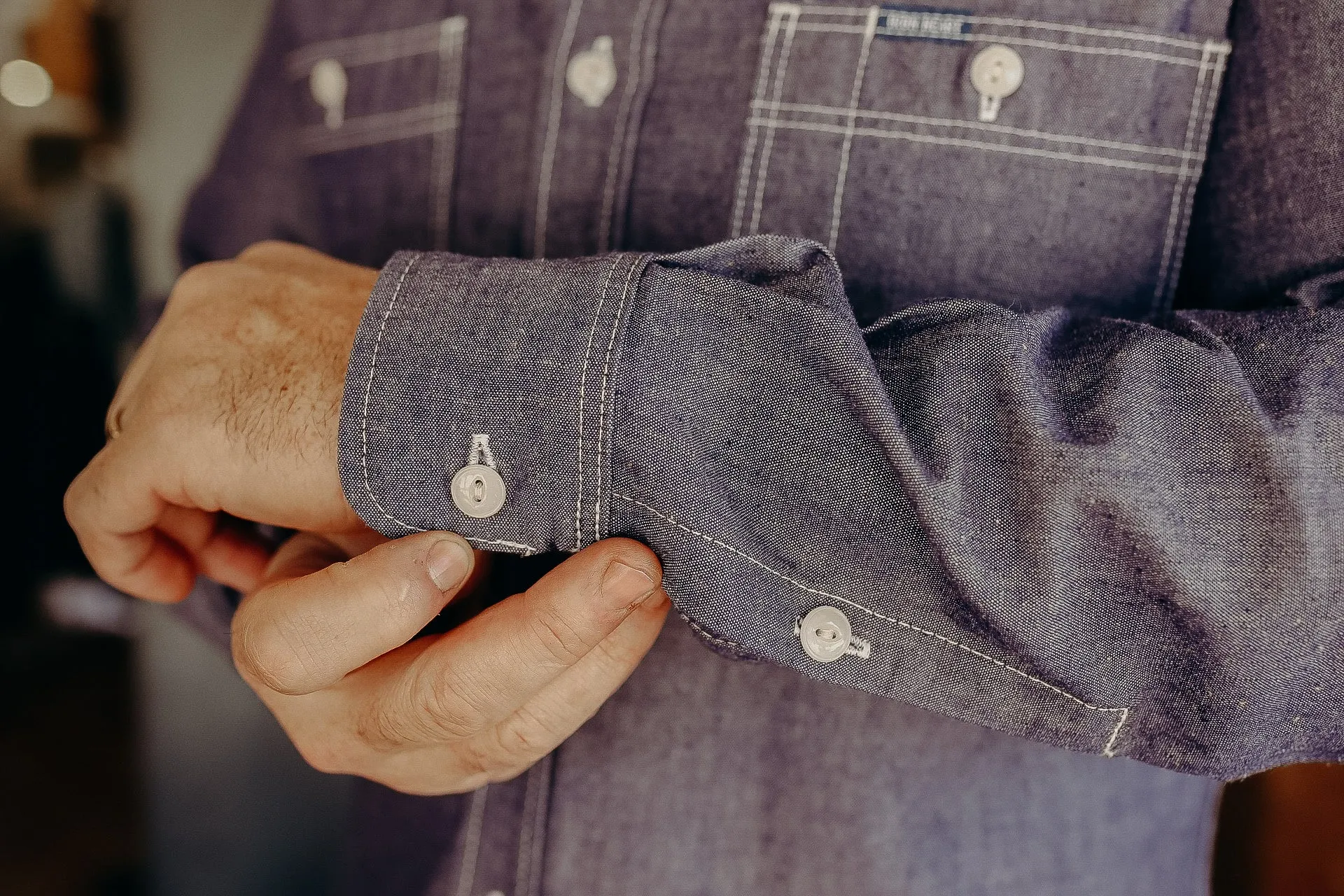 10oz Organic Chambray Work Shirt - Navy Blue IHSH-363-NAV