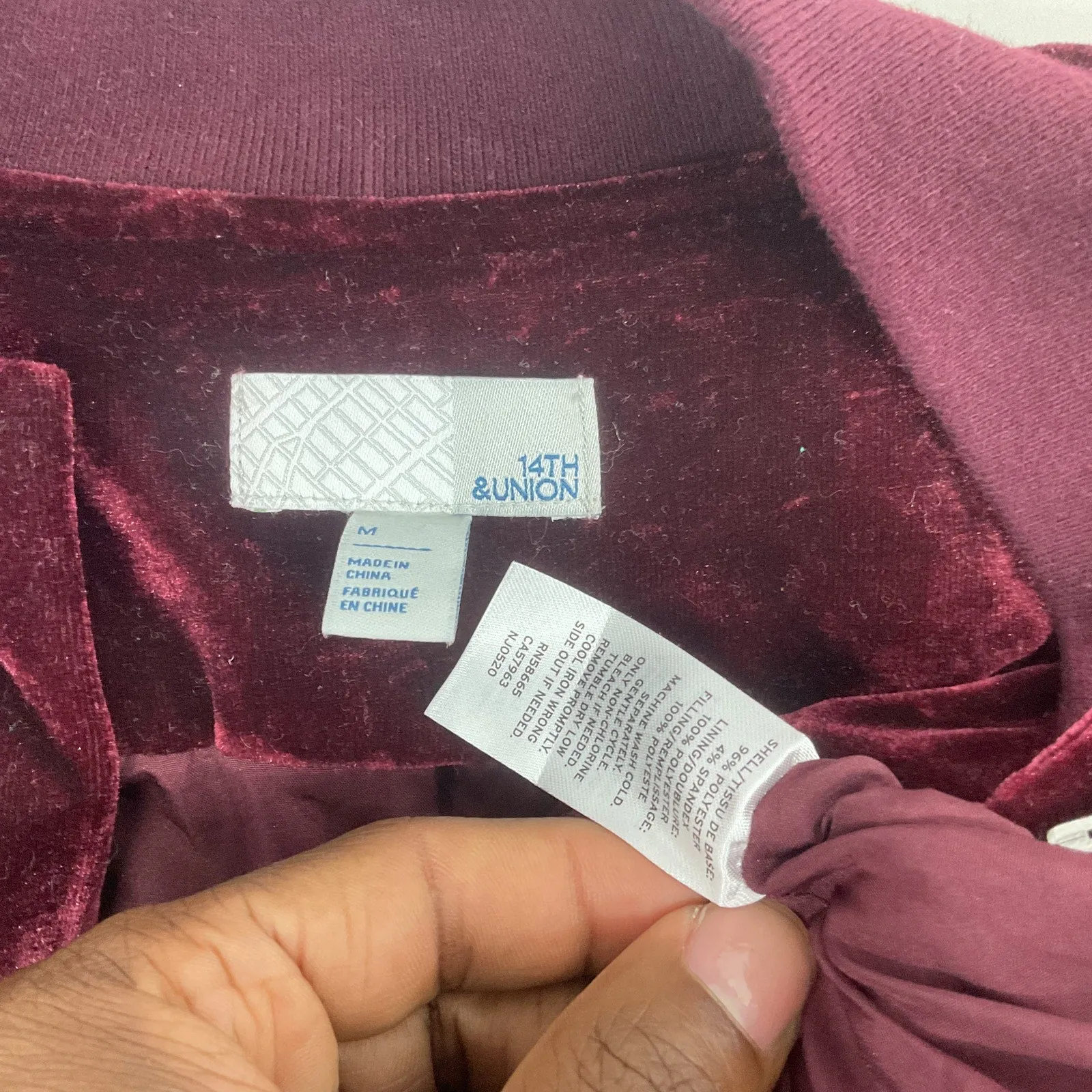 14th & Union Women's Maroon Red Quilted Velvet Bomber Jacket M - Preowned
