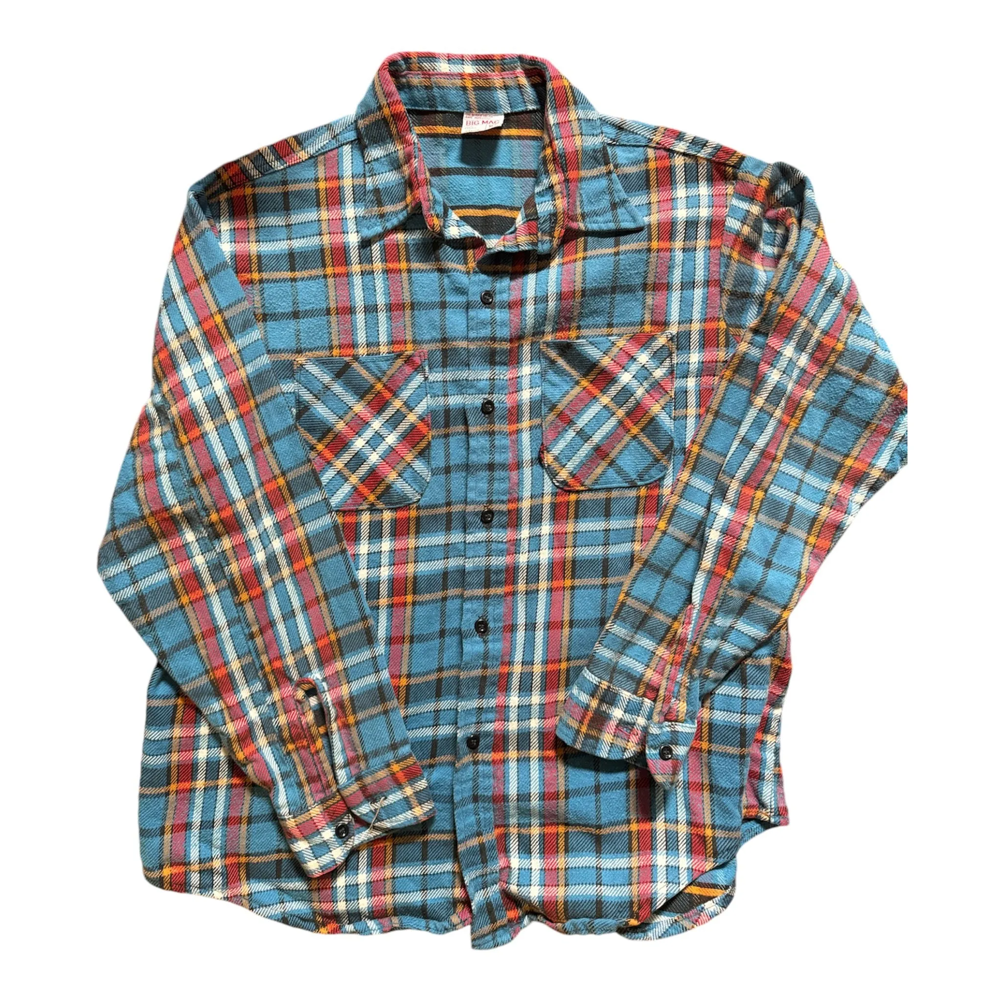 1970s JC Penney Big Mac Blue Plaid Flannel Shirt