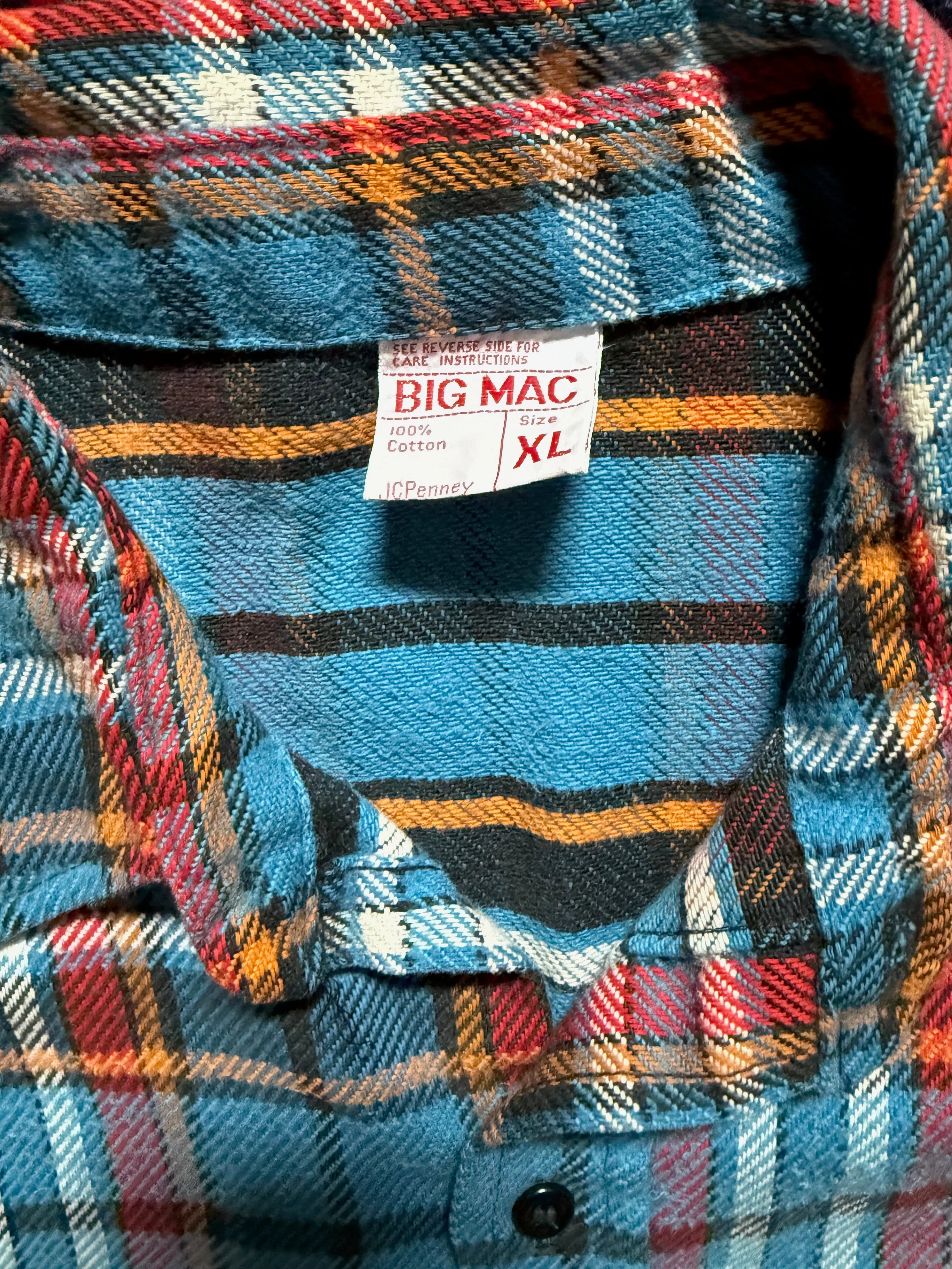 1970s JC Penney Big Mac Blue Plaid Flannel Shirt
