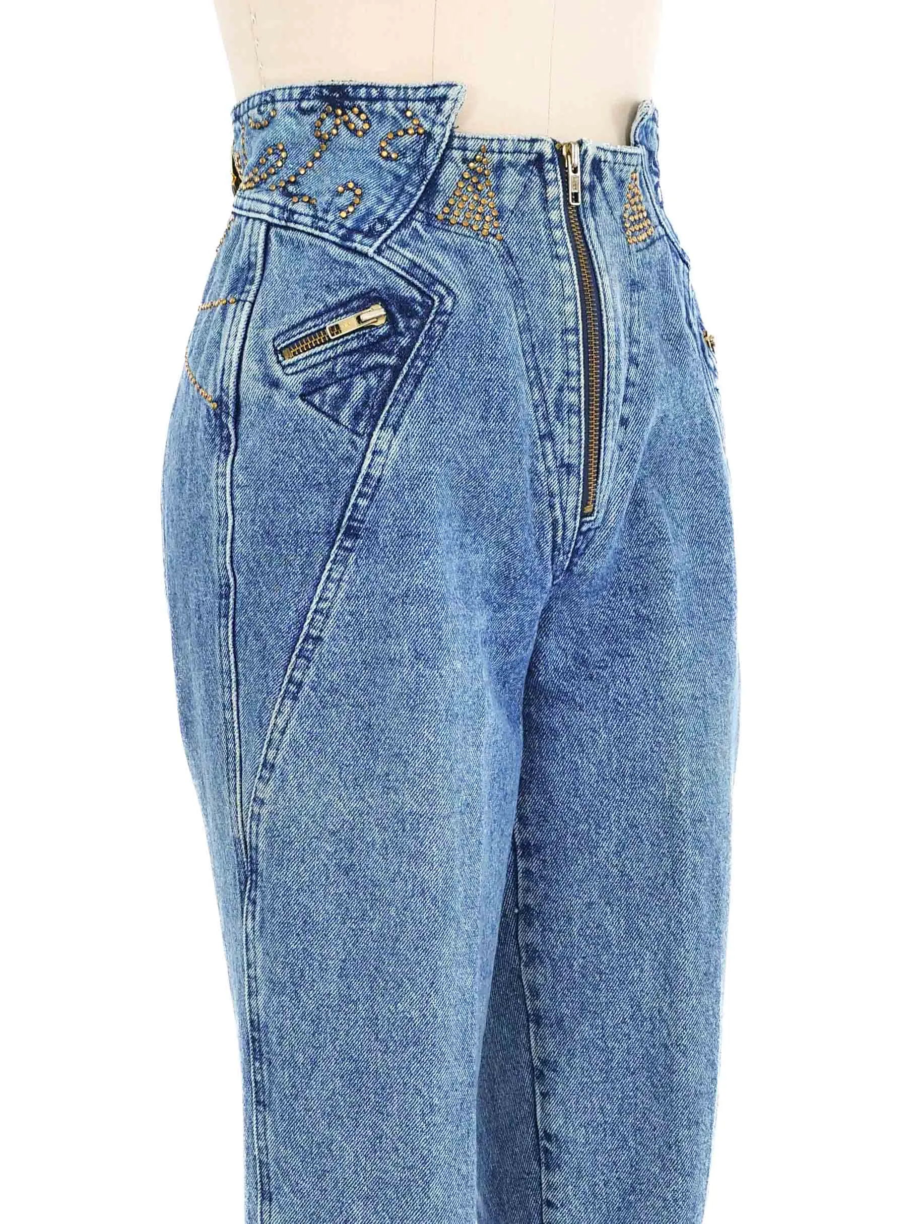 1980s High Waisted Studded Denim