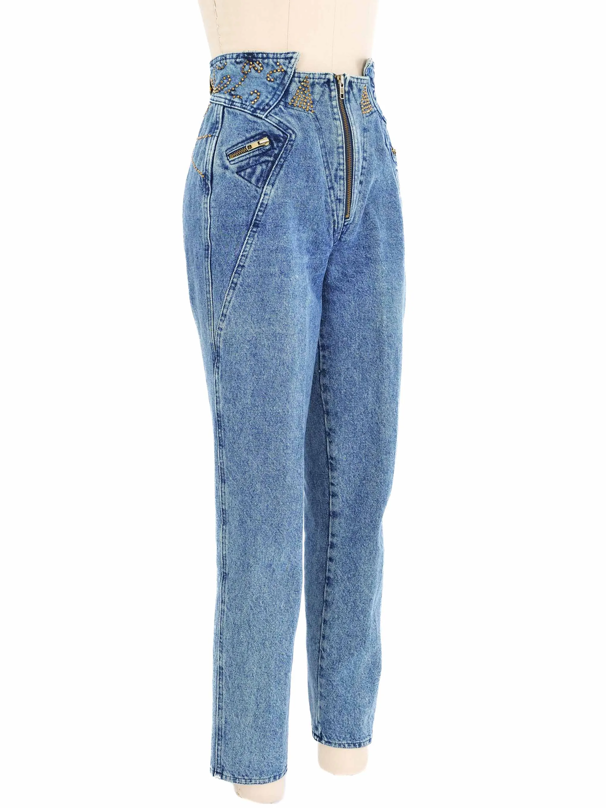 1980s High Waisted Studded Denim