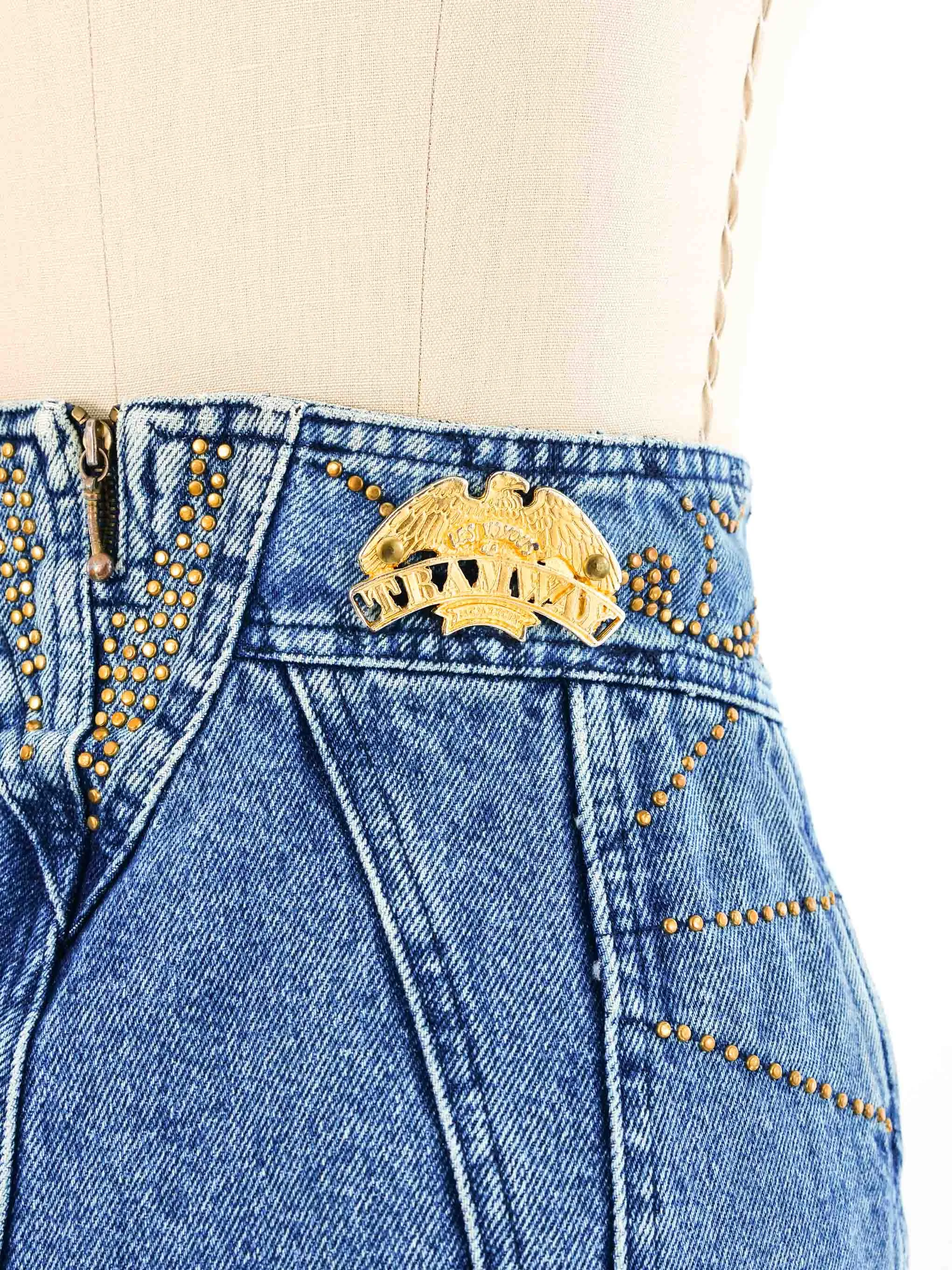 1980s High Waisted Studded Denim