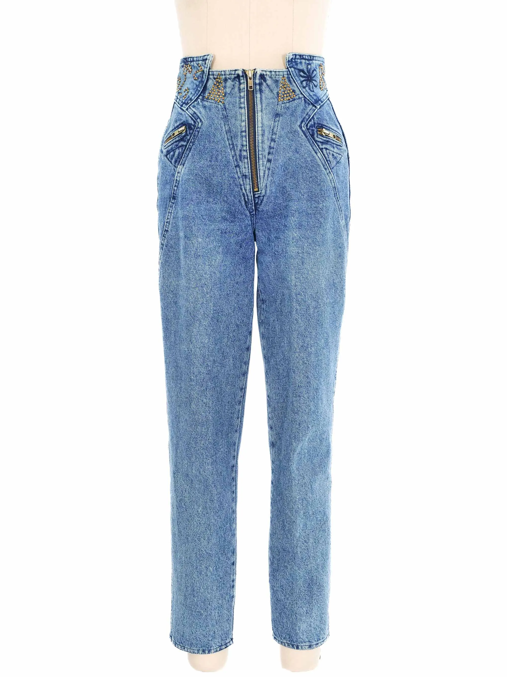 1980s High Waisted Studded Denim