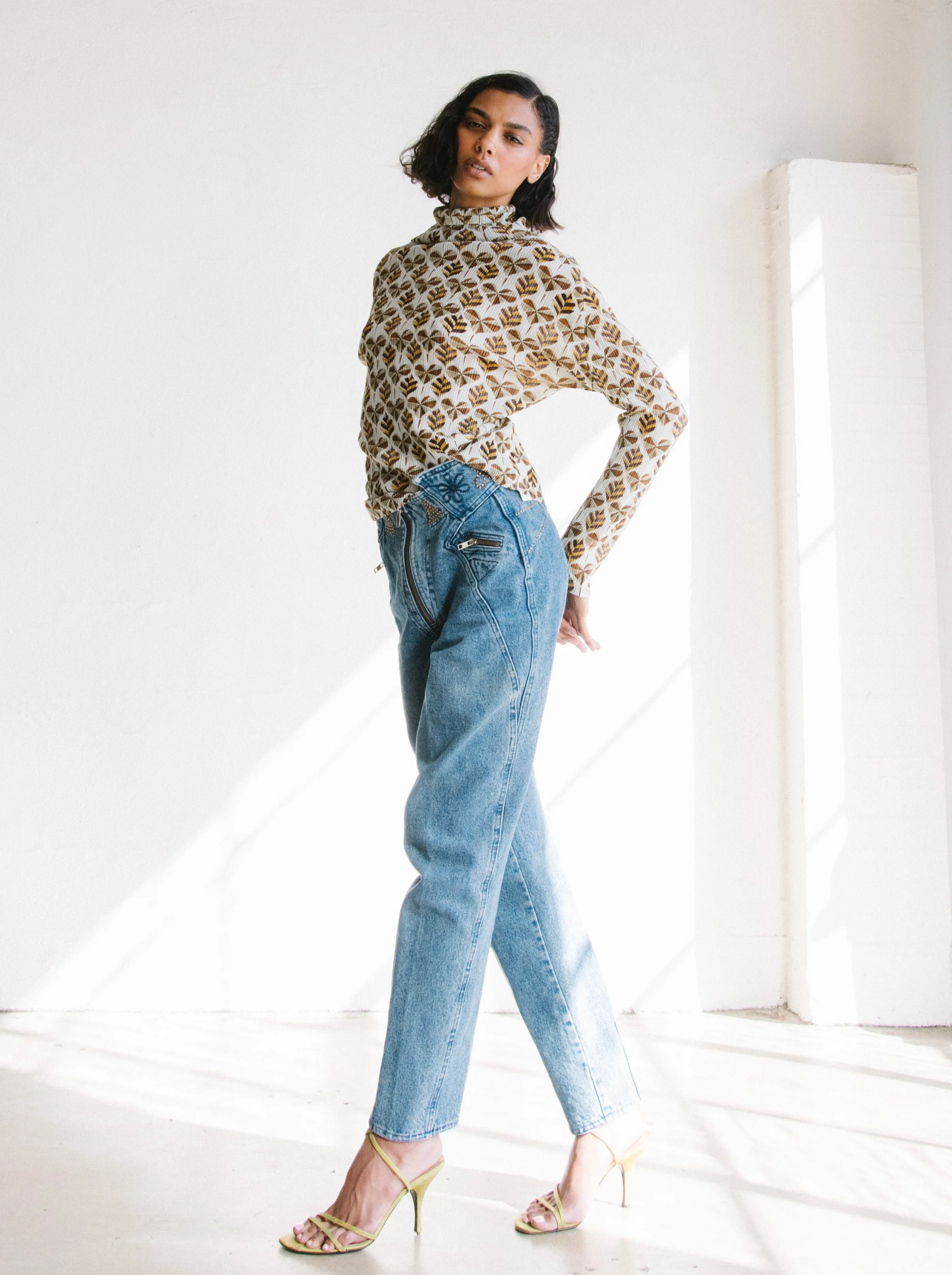 1980s High Waisted Studded Denim