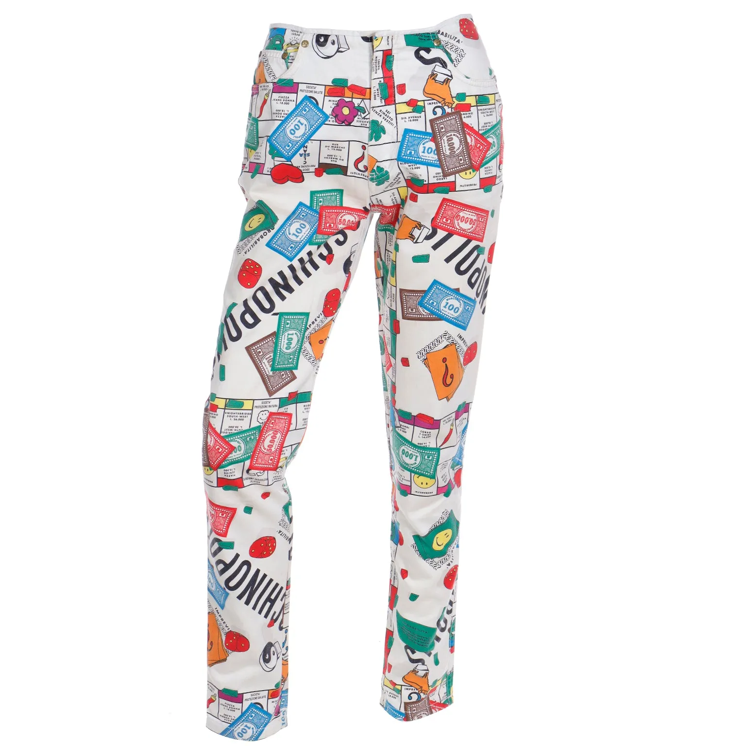 1990s Moschino Monopoly Theme Novelty Pants Moschinopoly Jeans