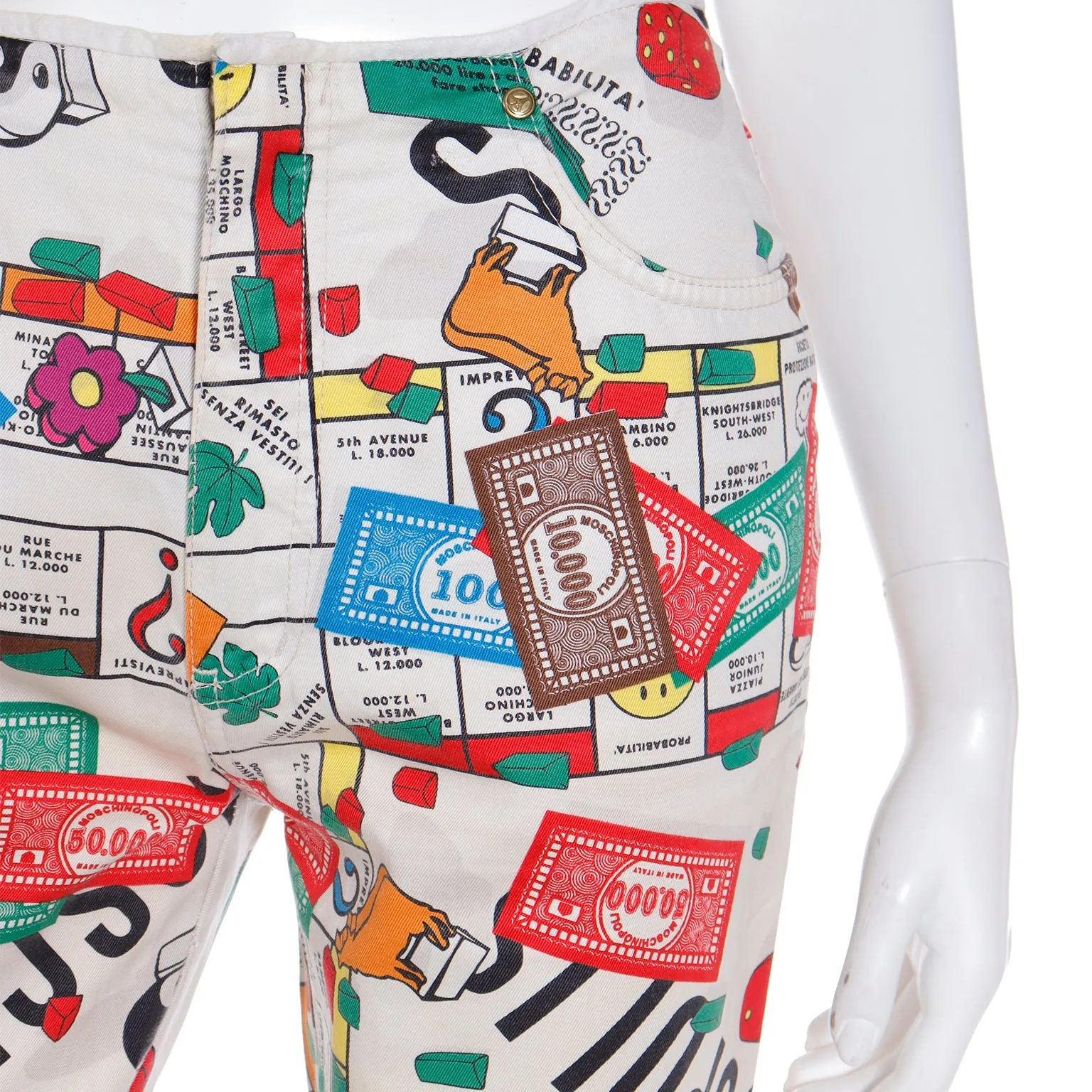 1990s Moschino Monopoly Theme Novelty Pants Moschinopoly Jeans
