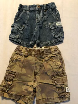 2 18mo cargo shorts: denim & camo - size Kids Clothing:       18 Months