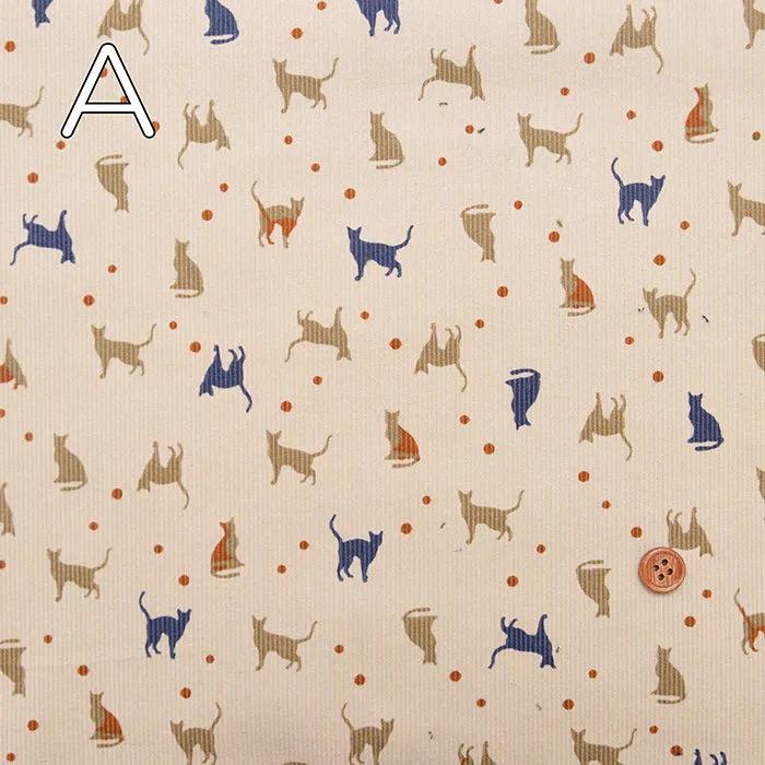 21W Cotton Corduroy Printed Fabric - Cat
