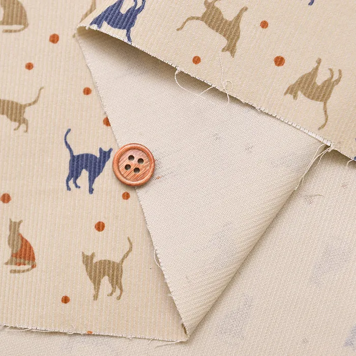 21W Cotton Corduroy Printed Fabric - Cat