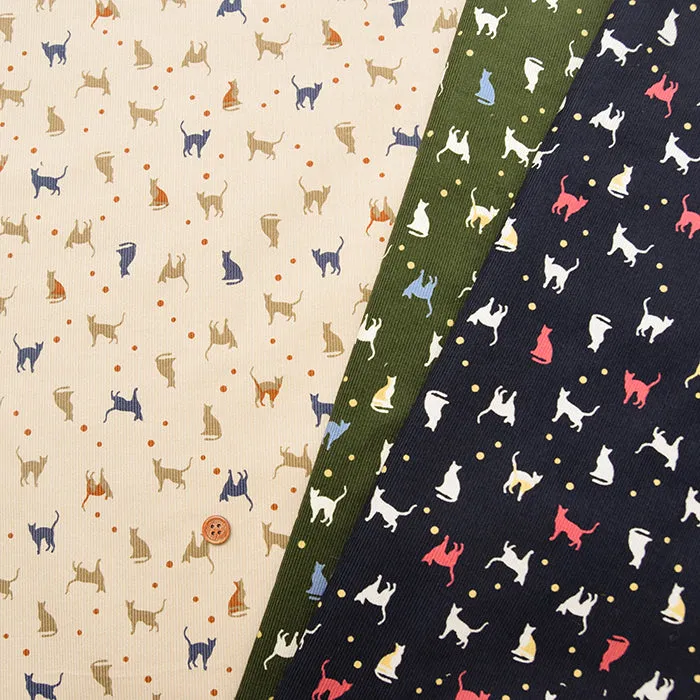 21W Cotton Corduroy Printed Fabric - Cat