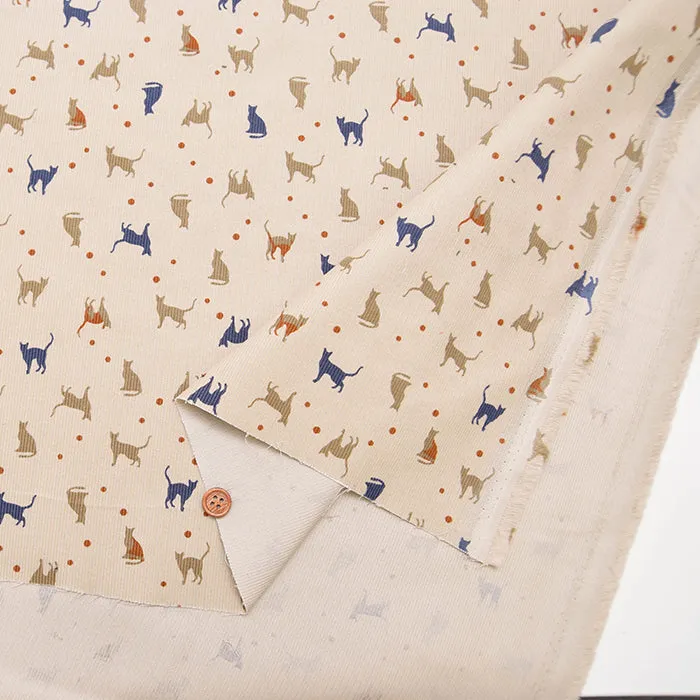 21W Cotton Corduroy Printed Fabric - Cat