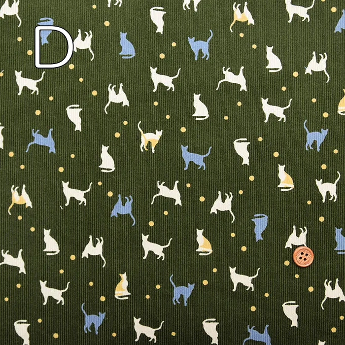 21W Cotton Corduroy Printed Fabric - Cat