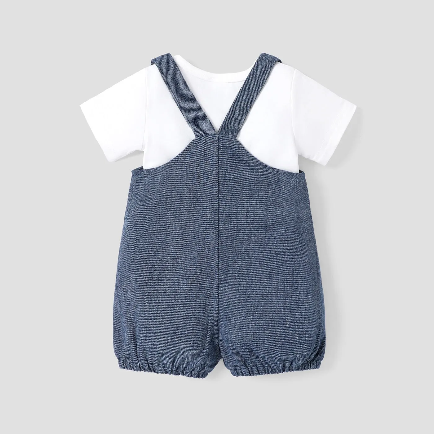 2pcs Baby Girl 100% Cotton Rabbit Graphic Denim Overalls Shorts and Solid Short-sleeve Tee Set