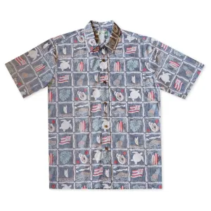 50th state navy REVERSE print hawaiian cotton shirt