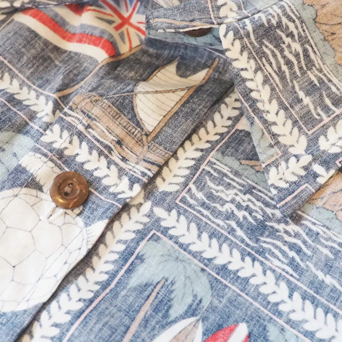 50th state navy REVERSE print hawaiian cotton shirt