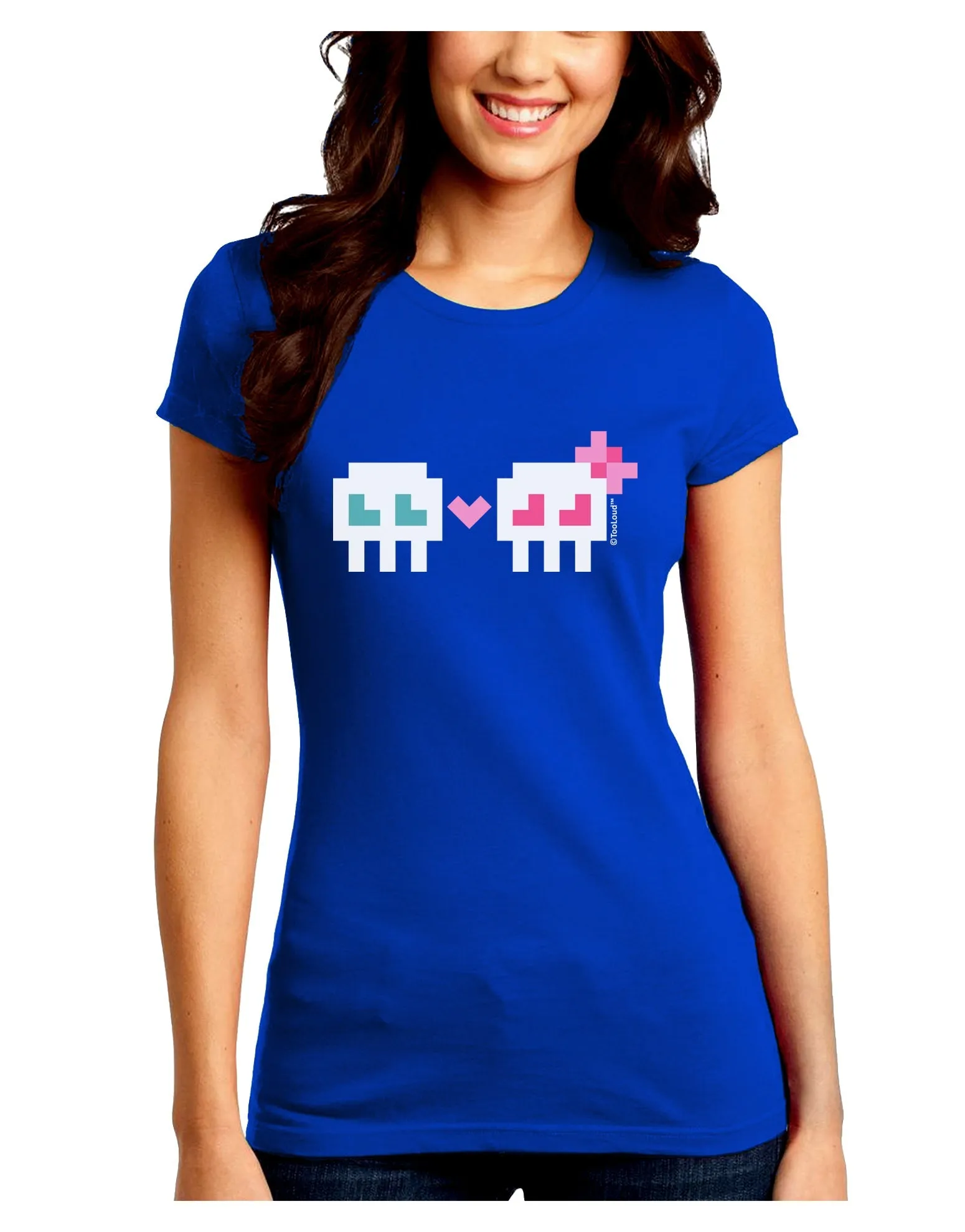 8-Bit Skull Love - Boy and Girl Juniors Crew Dark T-Shirt