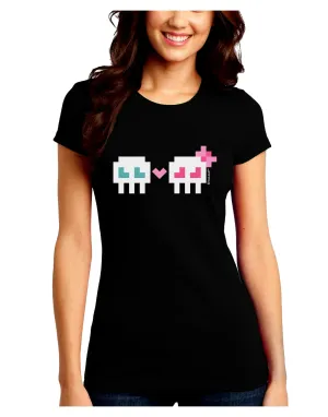 8-Bit Skull Love - Boy and Girl Juniors Crew Dark T-Shirt