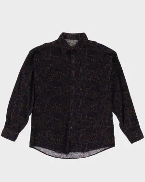 90s Purple Paisley Patterned Cord / Corduroy Button Up Long-Sleeve Shirt - M