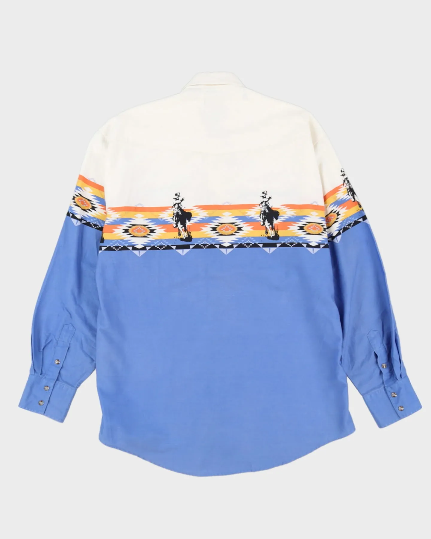90s Roper Blue / White Cowboy Patterned Western Style Shirt - L