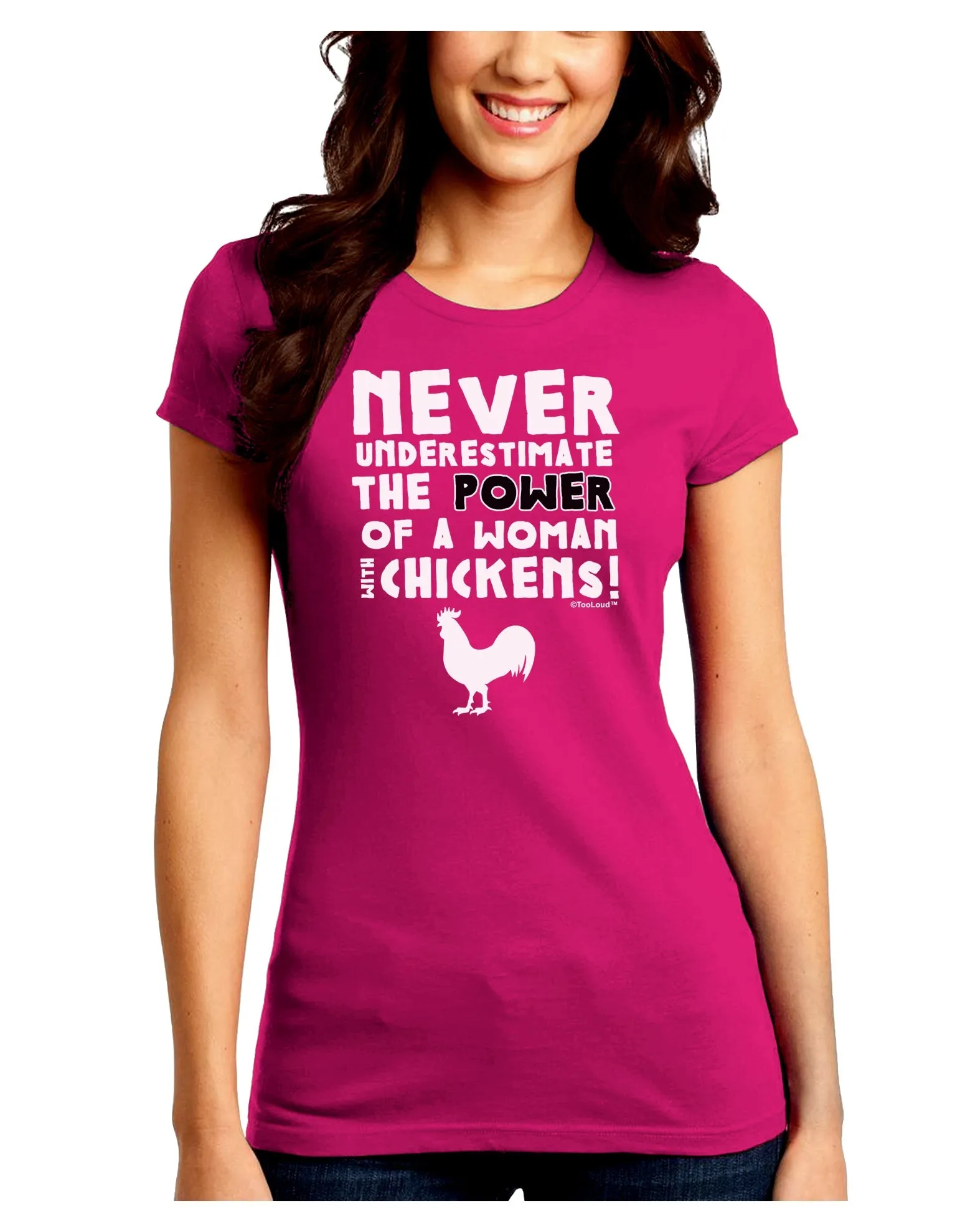A Woman With Chickens Juniors Petite Crew Dark T-Shirt