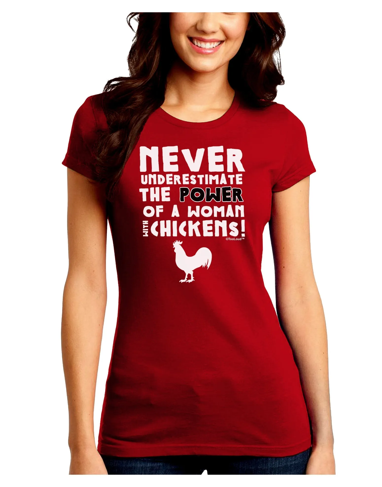 A Woman With Chickens Juniors Petite Crew Dark T-Shirt