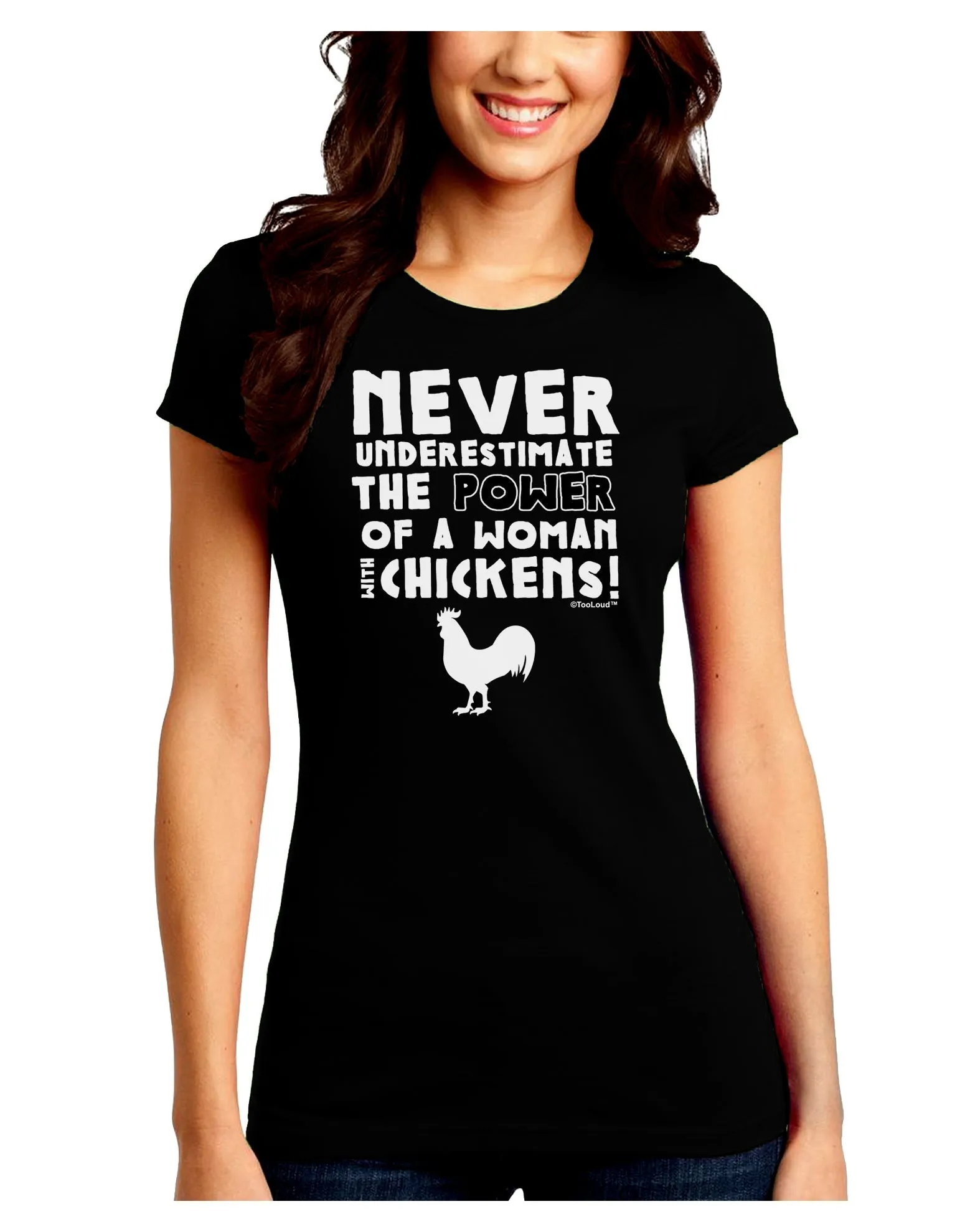 A Woman With Chickens Juniors Petite Crew Dark T-Shirt