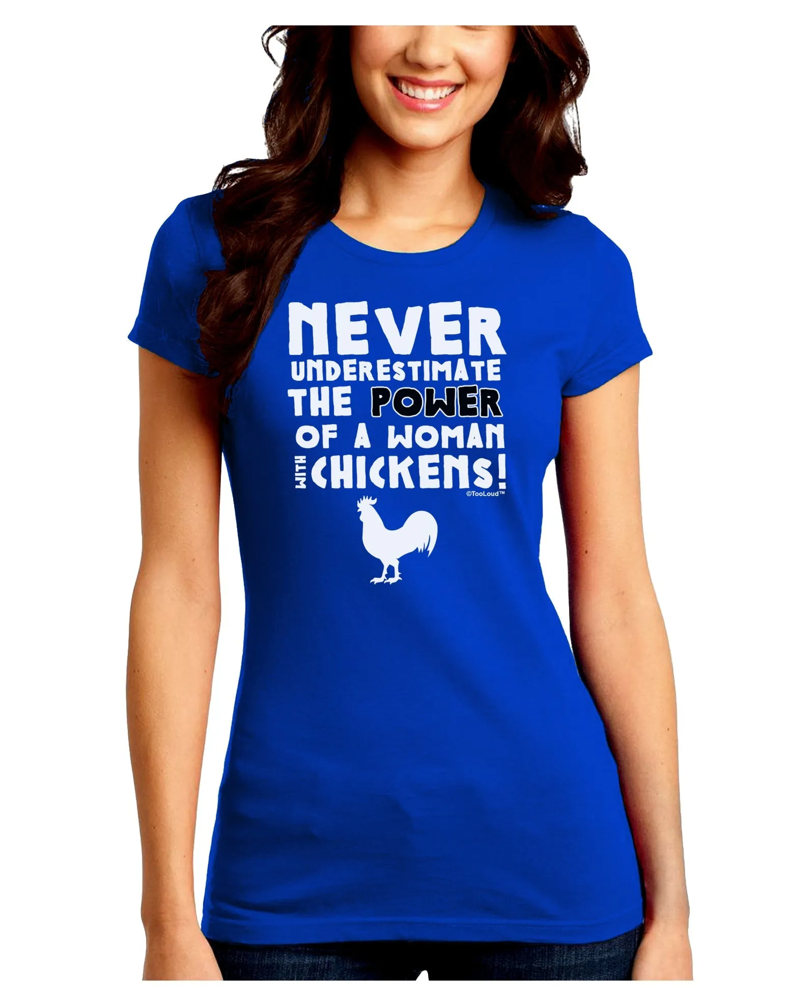 A Woman With Chickens Juniors Petite Crew Dark T-Shirt