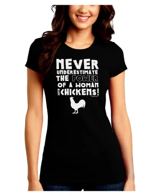 A Woman With Chickens Juniors Petite Crew Dark T-Shirt