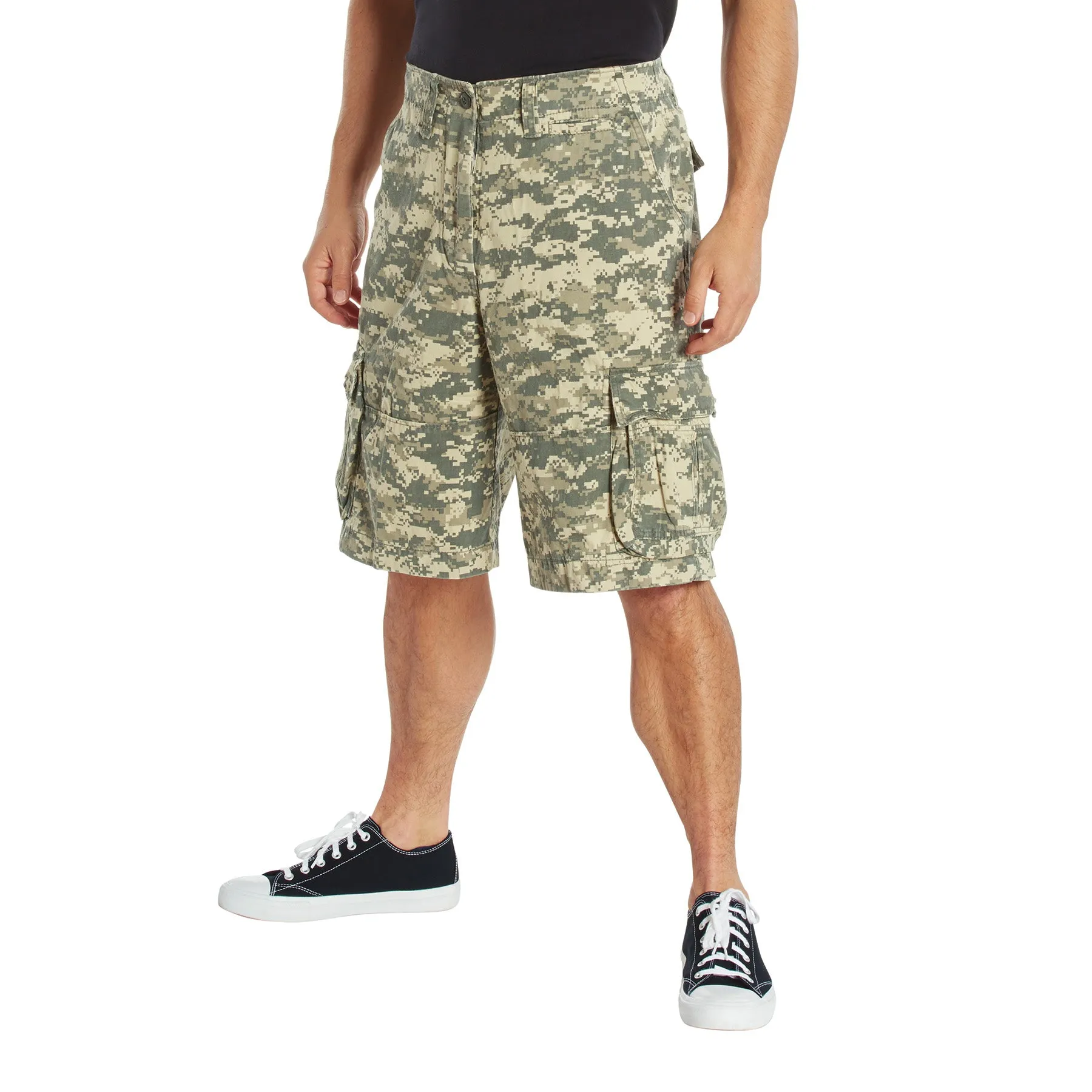 ACU Digital Camouflage -  Vintage Infantry Utility Army BDU Cargo Shorts - Heavyweight Cotton - Zipper Fly