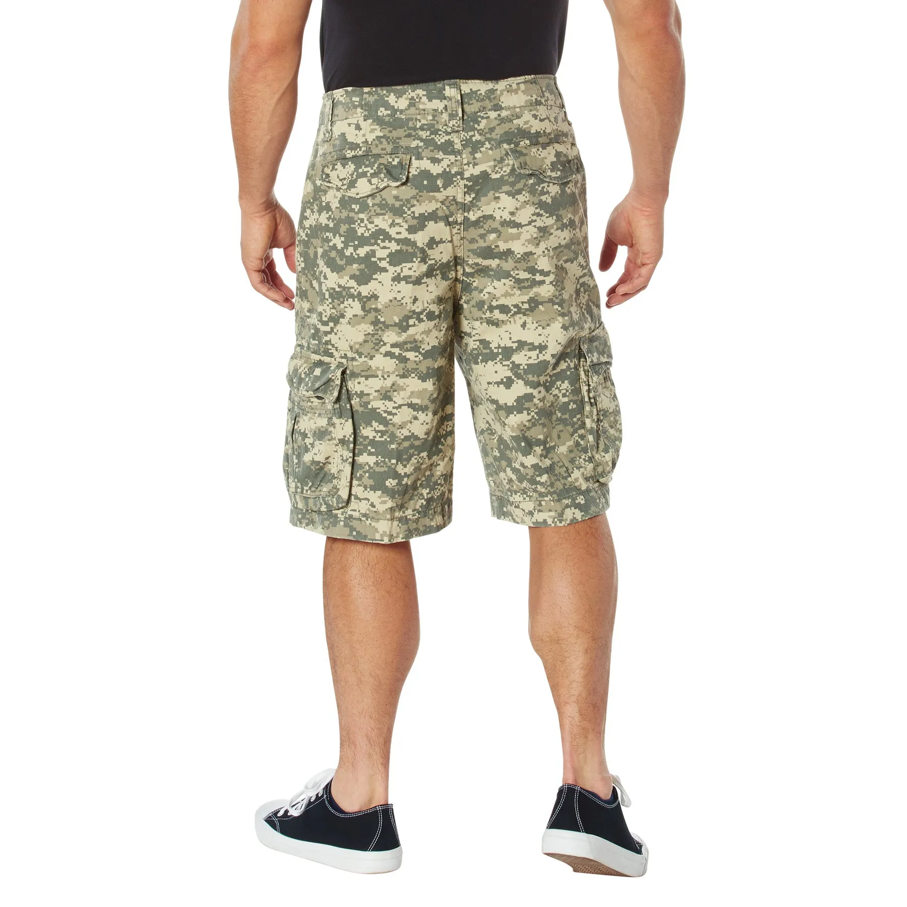 ACU Digital Camouflage -  Vintage Infantry Utility Army BDU Cargo Shorts - Heavyweight Cotton - Zipper Fly