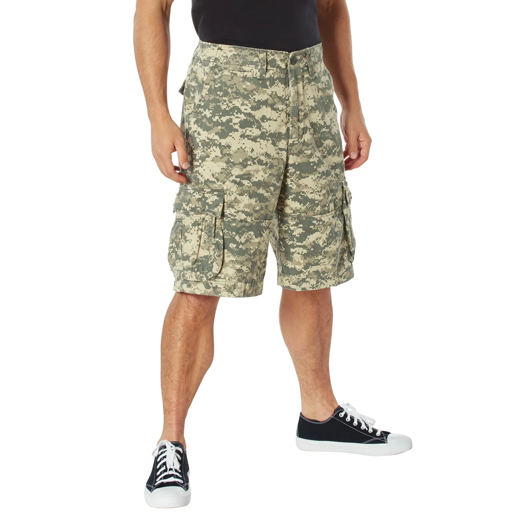ACU Digital Camouflage -  Vintage Infantry Utility Army BDU Cargo Shorts - Heavyweight Cotton - Zipper Fly