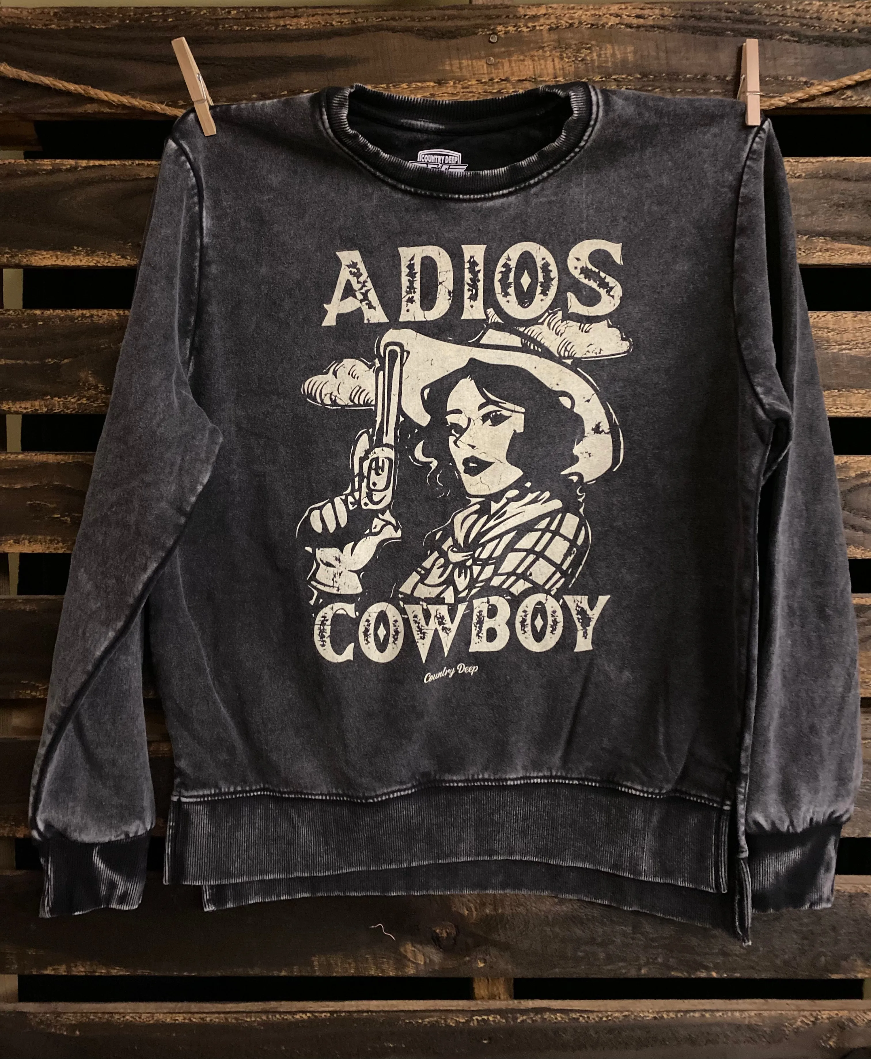 Adios Cowboy Acid Wash Relaxed fit Sweatshirt