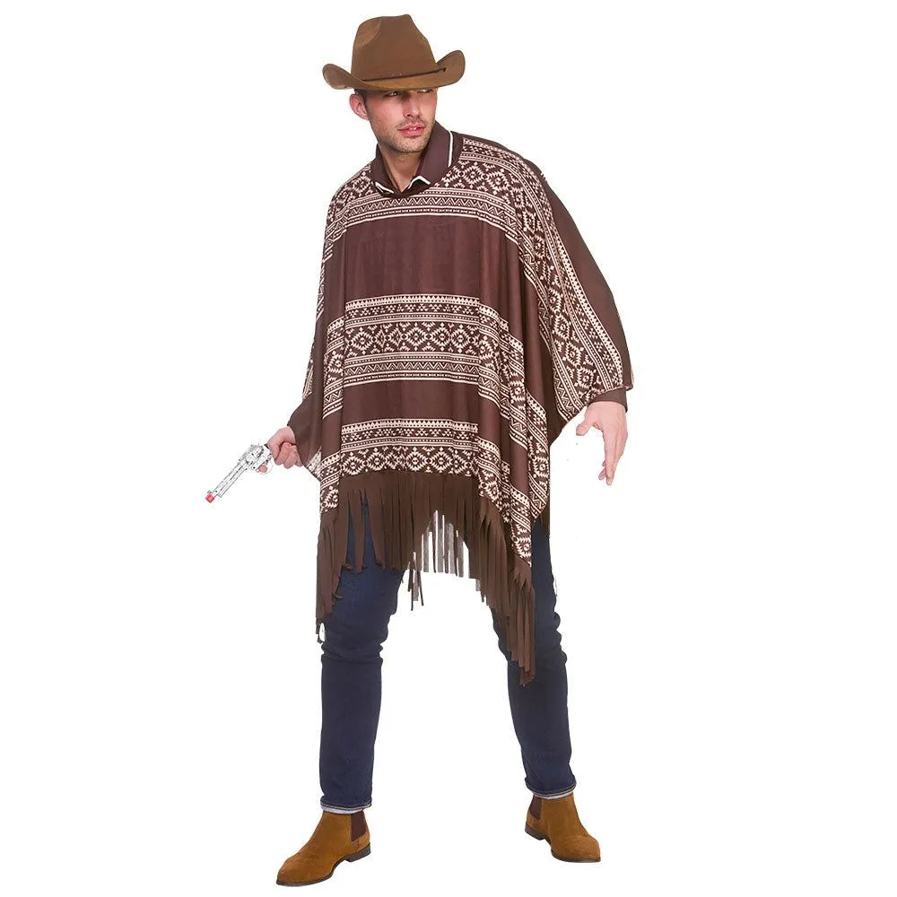 Adults Western Cowboy Ponchos Brown And White