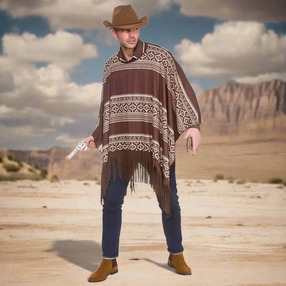 Adults Western Cowboy Ponchos Brown And White