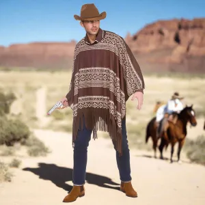 Adults Western Cowboy Ponchos Brown And White