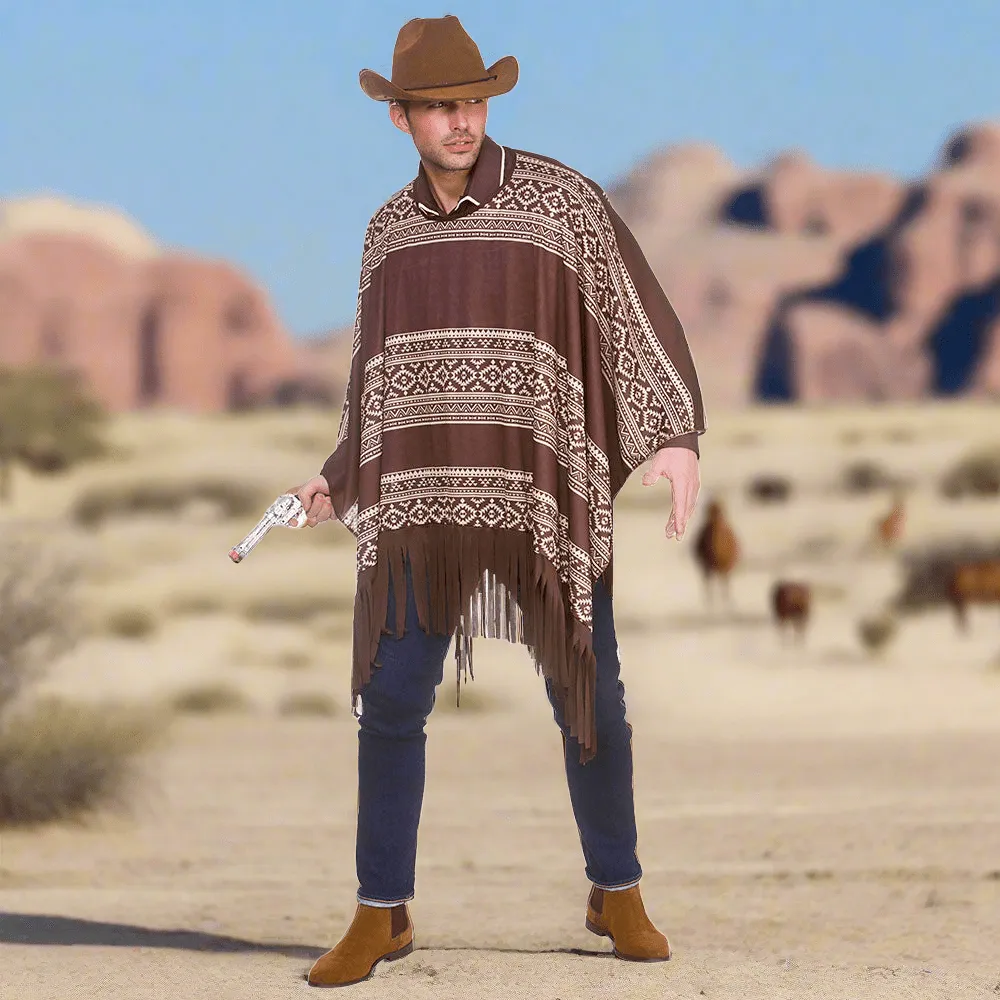 Adults Western Cowboy Ponchos Brown And White