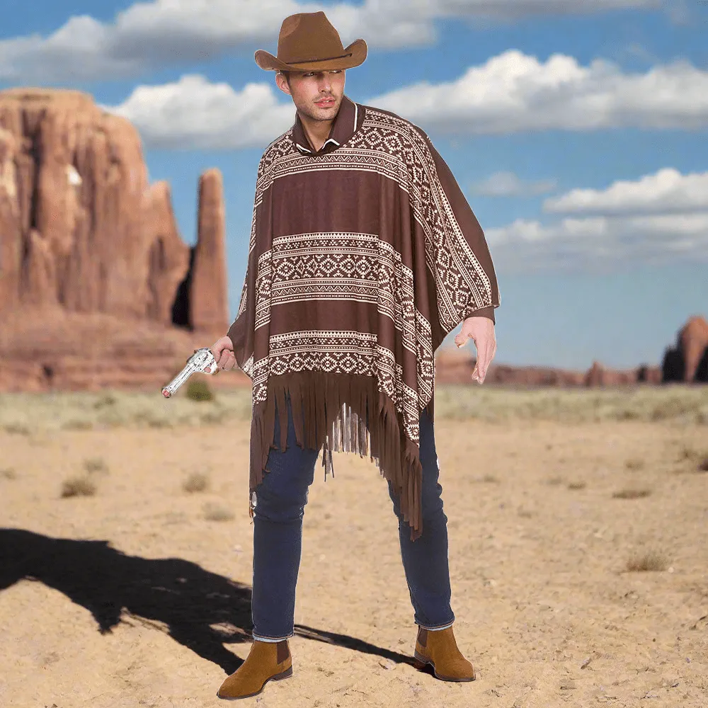 Adults Western Cowboy Ponchos Brown And White