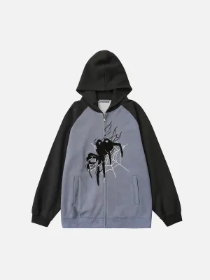 Aelfric Eden Embroidery Flame Spider Zip Up Hoodie