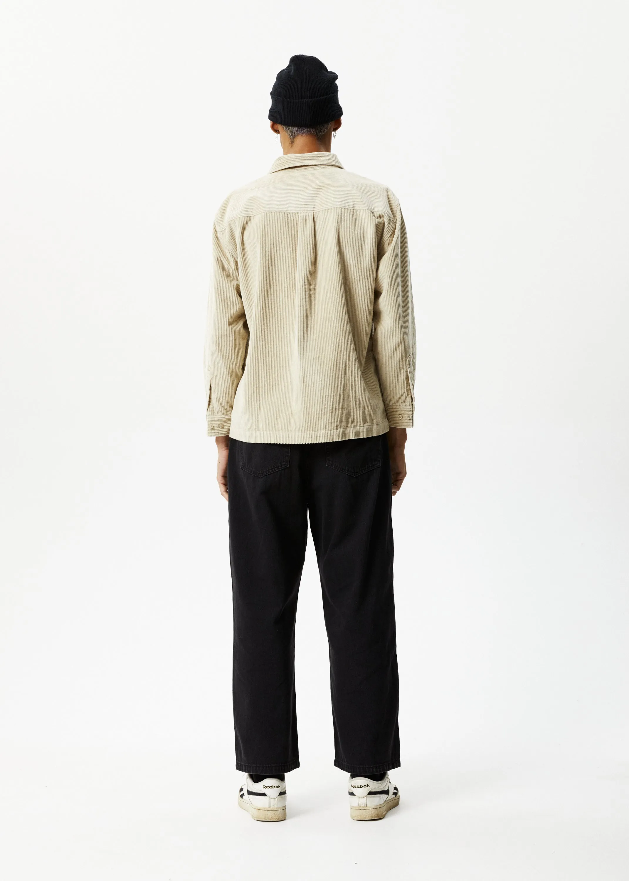 AFENDS Mens Paradise - Corduroy Long Sleeve Shirt - Dark Ecru
