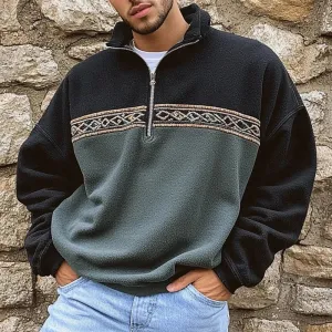 Aidase winter outfits men Vintage Contrast Color Fleece Sweatshirts Mens Casual Loose Long Sleeve Lapel Zipper Hoodie Men Autumn Winter Fashion Pullover
