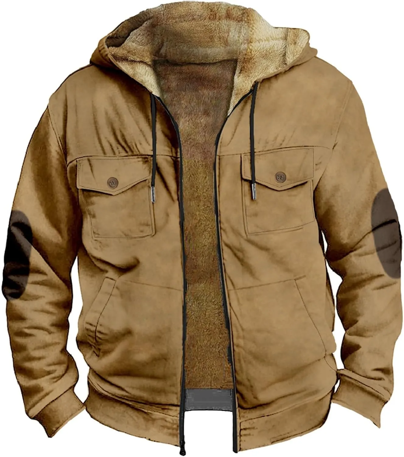 aihihe Men's Warm Fleece Lined Hooded Jacket Zip Up Winter Thermal Outdoor Coat Big and Tall Distressed Outwears with Pockets