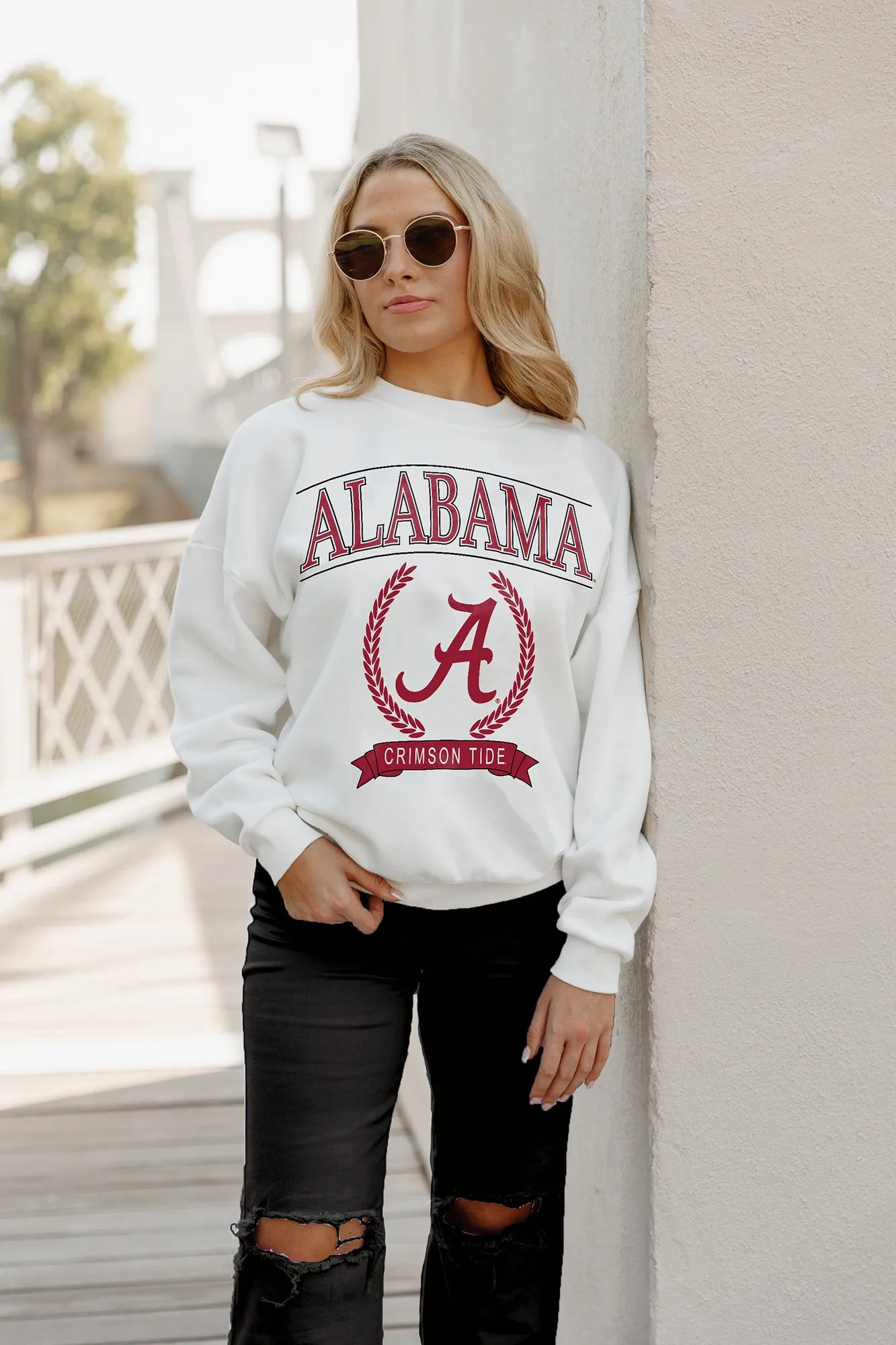 ALABAMA CRIMSON TIDE HAVING A BALL PREMIUM FLEECE DROP SHOULDER CREWNECK PULLOVER BY MADI PREWETT TROUTT