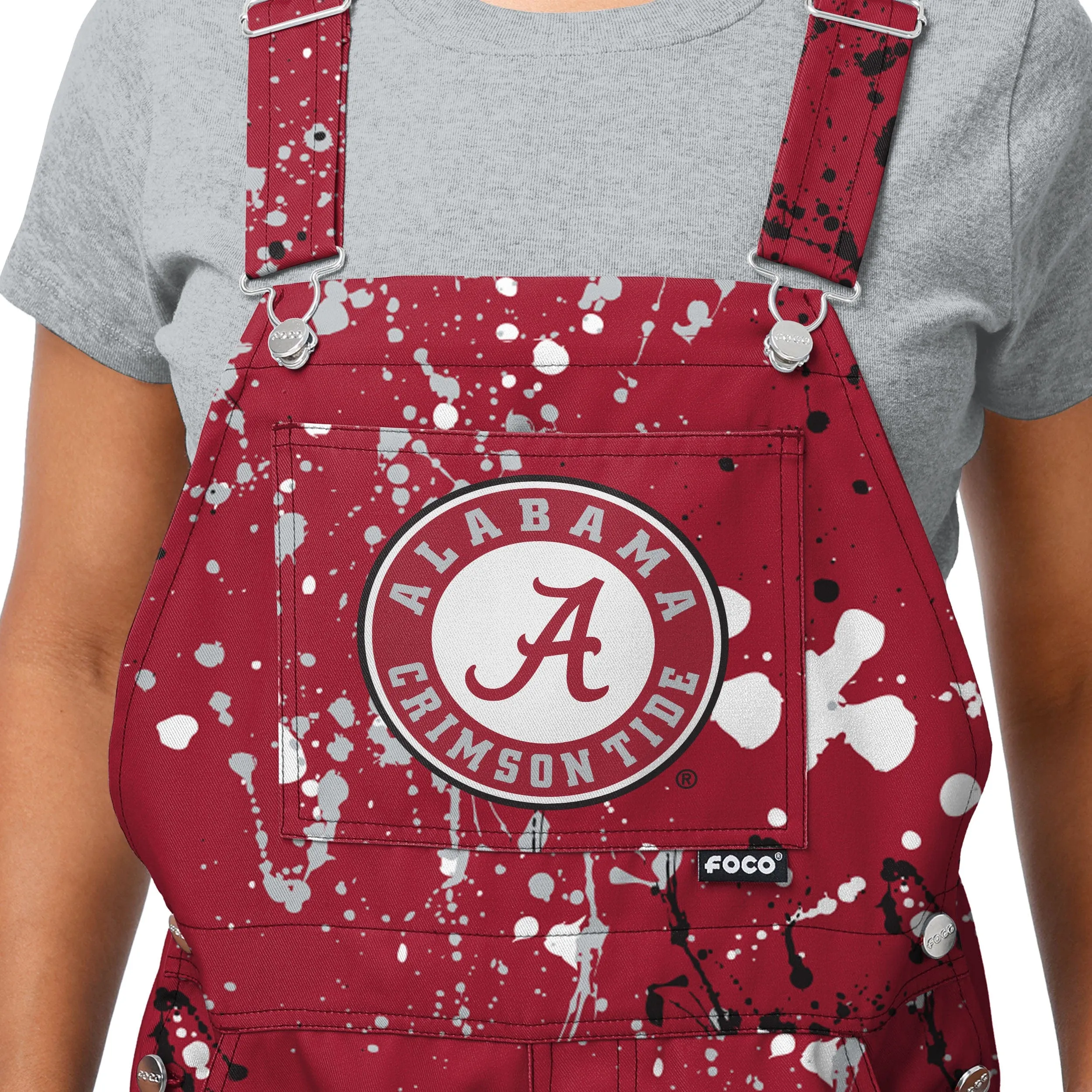 Alabama Crimson Tide NCAA Womens Paint Splatter Bib Overalls
