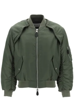 Alexander mcqueen convertible bomber jacket in nylon satin 771141 QRAAK KHAKI GREEN