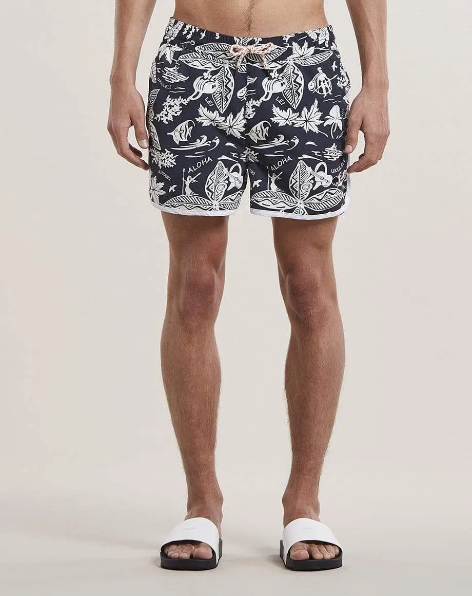 Aloha Print Mens Swim Shorts | Black