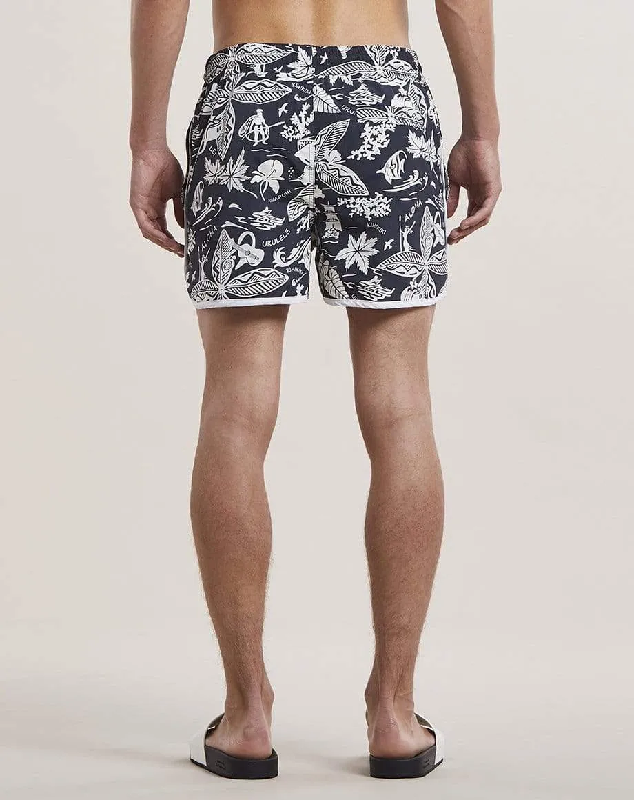 Aloha Print Mens Swim Shorts | Black
